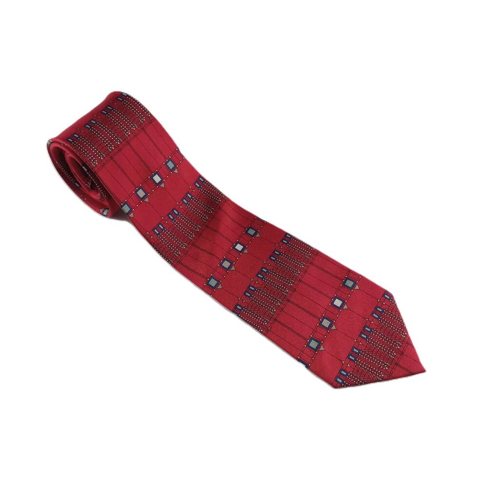 Frank Lloyd Wright Classic Width Geometric Print Men's Tie Red Multi 100% Silk